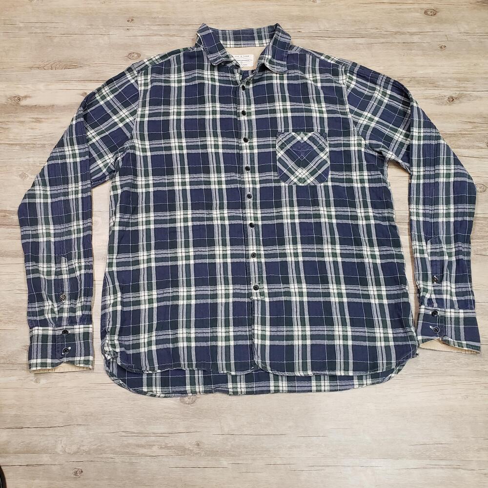 Rag & Bone Shirt Mens XL Blue Plaid Long Sleeve Flannel Button Up Casual